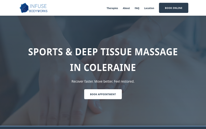 Screenshot of the INFUSE Bodyworks website