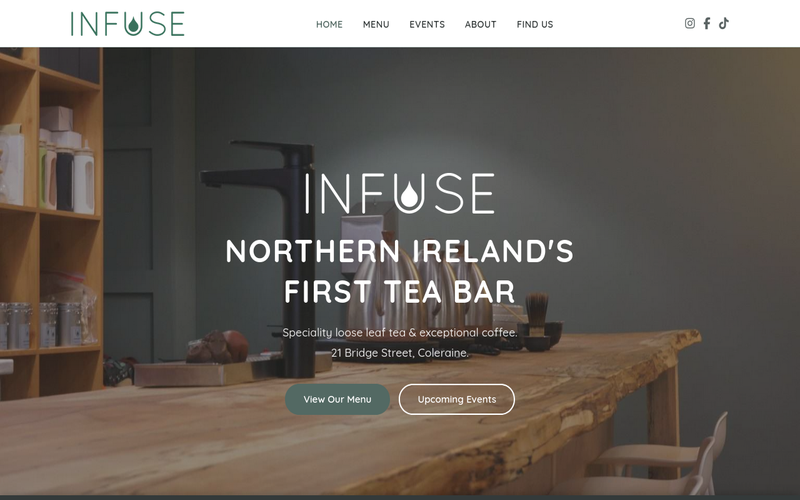 Screenshot of the INFUSE Tea Bar website